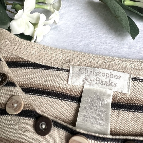 Women’s Sz XL Beige Striped Crew Neck Sweater Long Sleeve - Picture 8 of 10